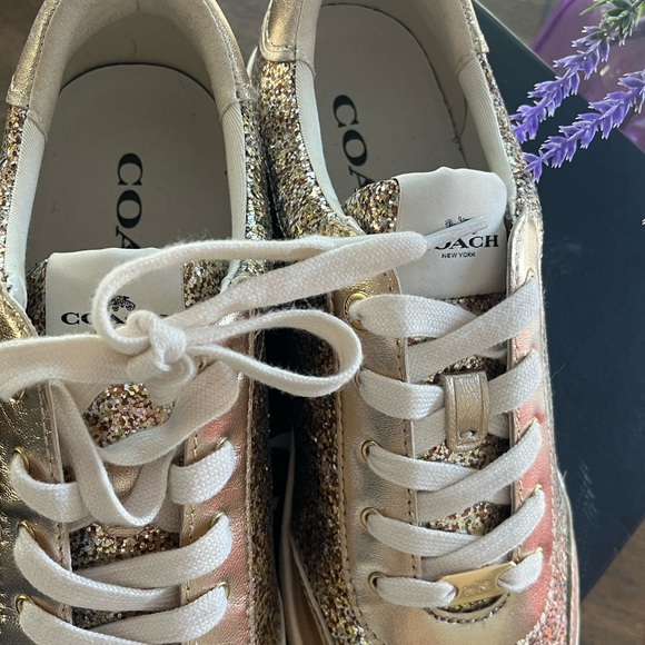 Coach Gold Glitter C116 sneaker size 10 SOLD - Picture 2 of 6